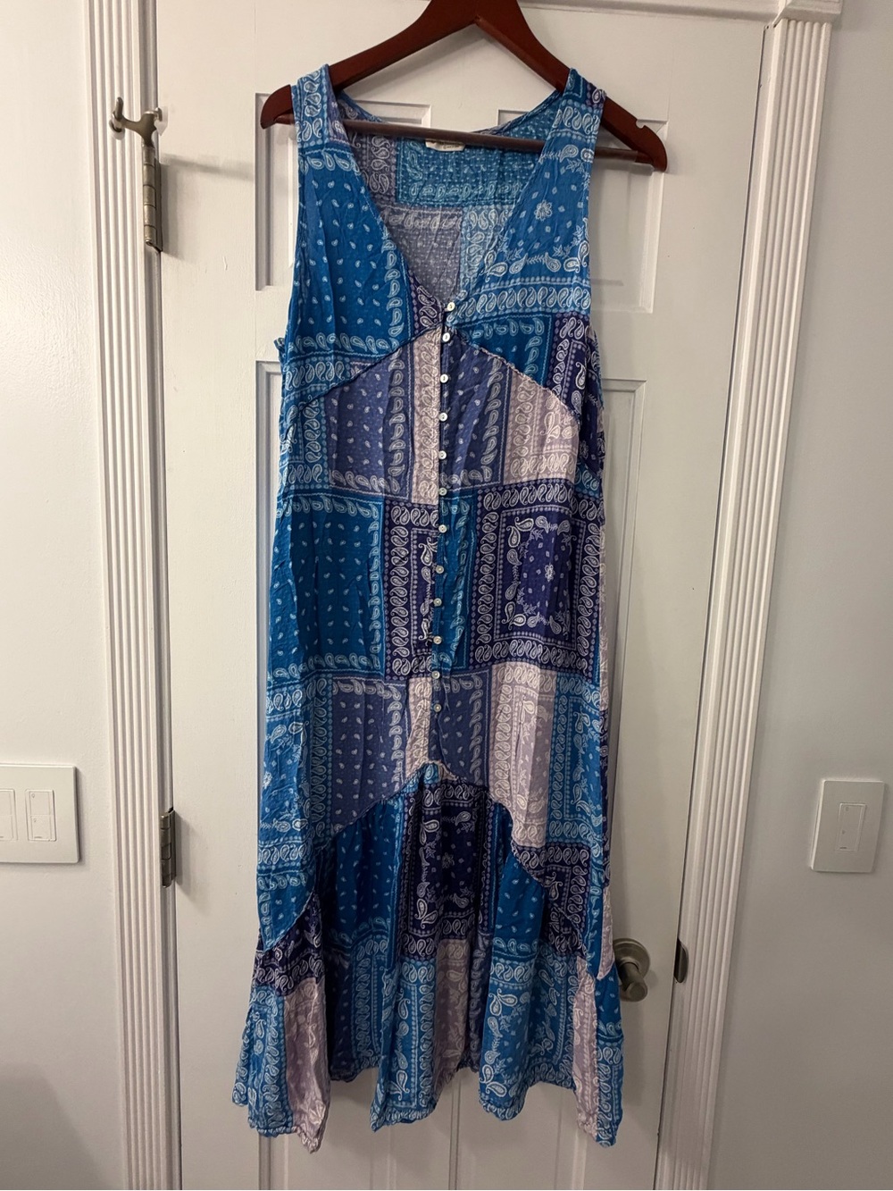 lovestitch Blue Patchwork Button-Front Maxi Dress